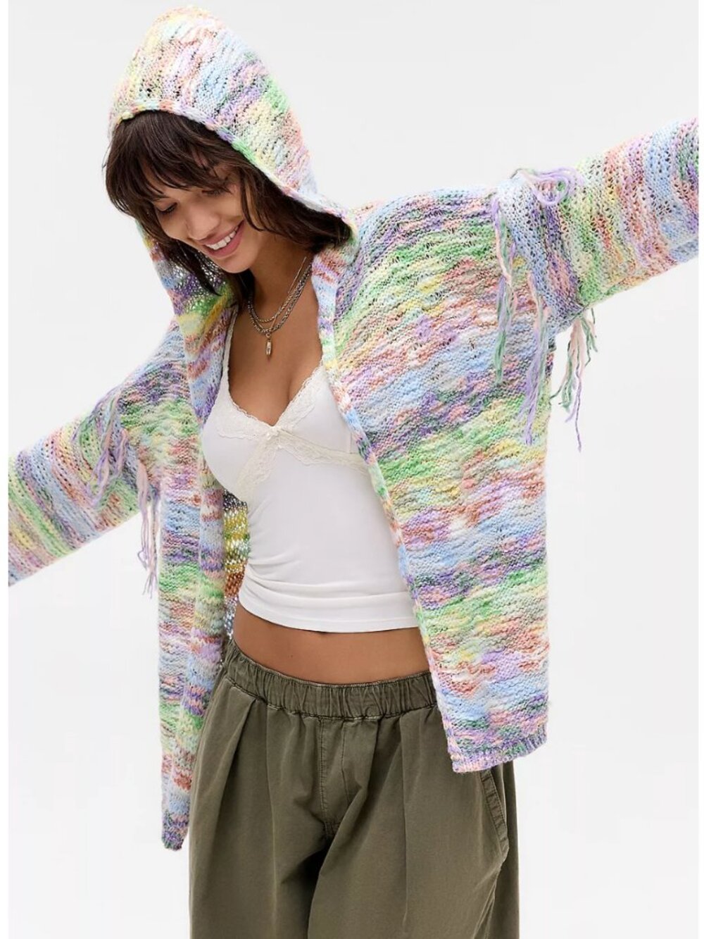 ✨ SALE Urban Outfitters Kimchi Blue Space-Dye Knit Fringed Hoodie Large - Picture 5 of 8